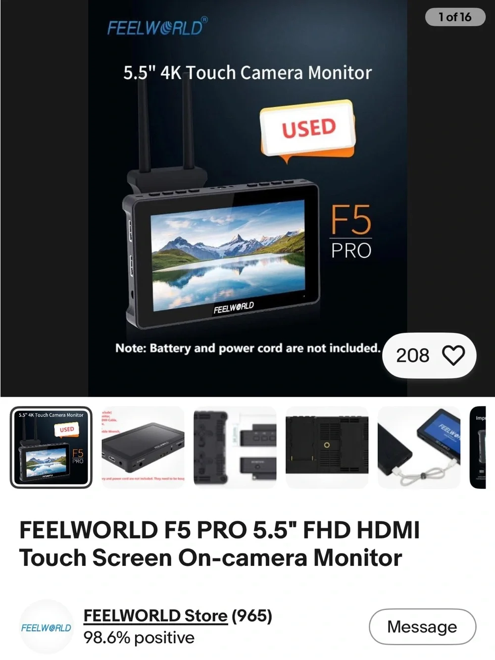 Black On-Camera Video Monitor - 7-inch